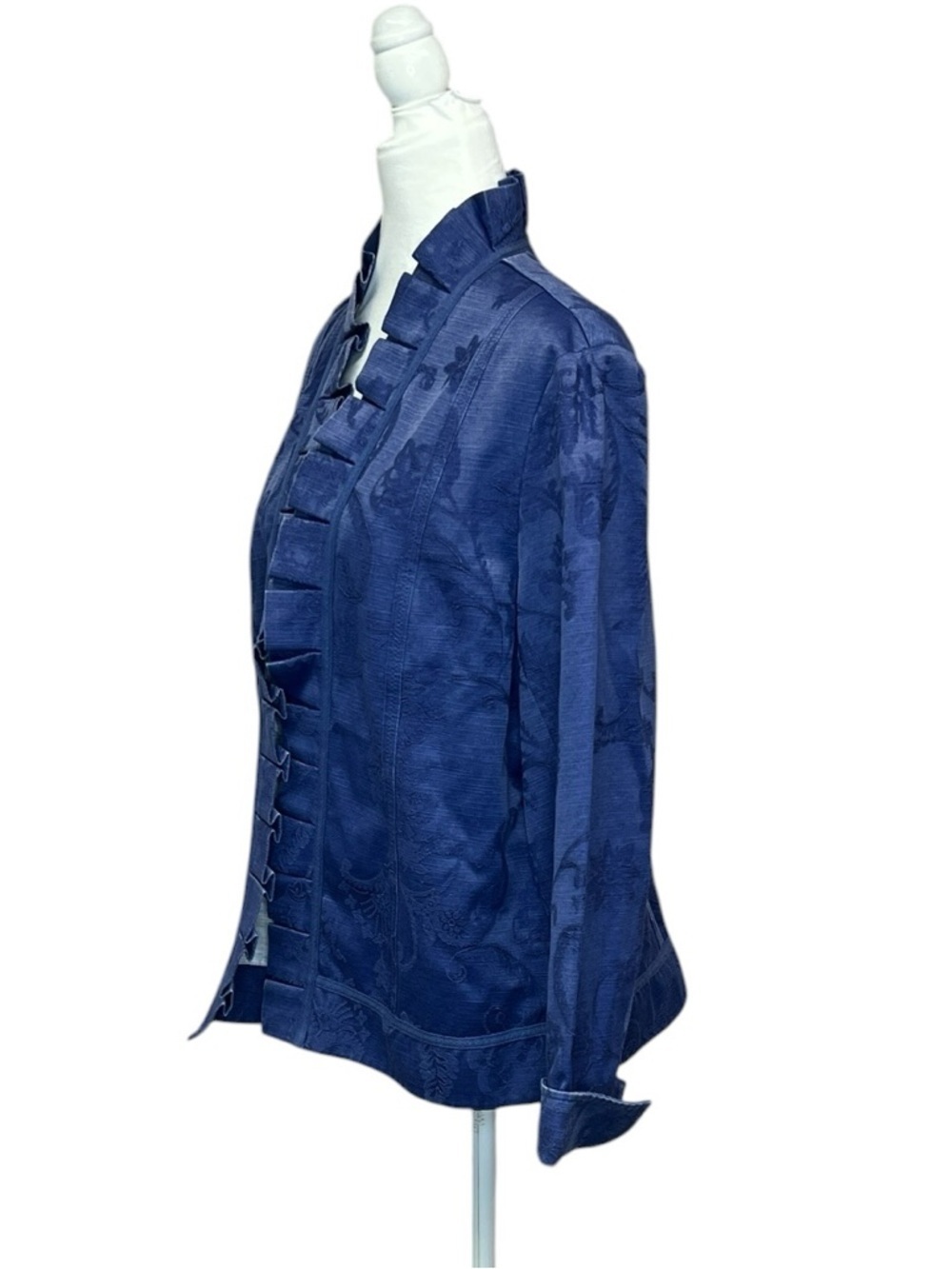 Chicos Subtle Jacquard Rory Ruffled Jacket Blue - Picture 2 of 5